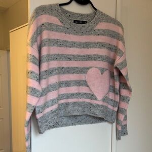 Lyla & Luxe Cozy Pink & Gray Striped Heart Sweater - Women